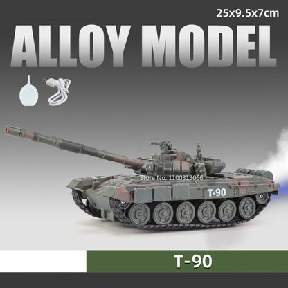 1:32 Alloy Tiger Tanks Toy Diecast Models Cars Spray Version Wheel Pull Back Light Sound Miniature T-90 Tank Kids Birthday Gifts