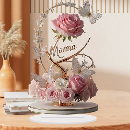 1pcs 8in Flat Acrylic Rose Can Stand MOM mom Birthday Gift Mother's Day Anniversary Decoration Table Filial Child To Mother Mom