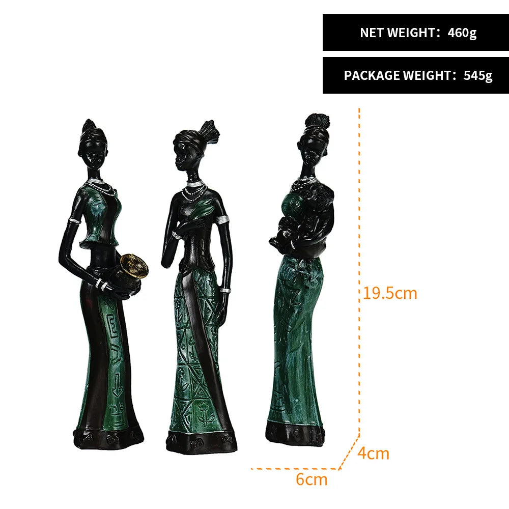 3PCS/Set Resin African Woman Figurines for Interior Black Figure Statue Exotic Ornaments for Home Luxury Living Room Decorations