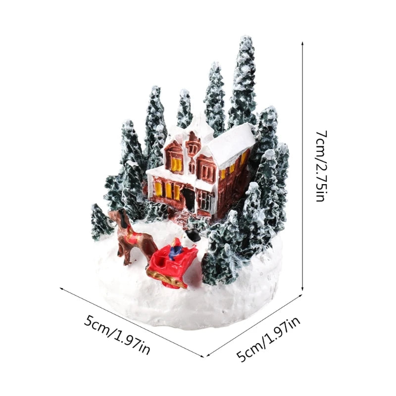 7cm Small Christmas Village Figurines LED Light Christmas Town Scene Desktop Ornaments Battery Operated Landscape Decorations