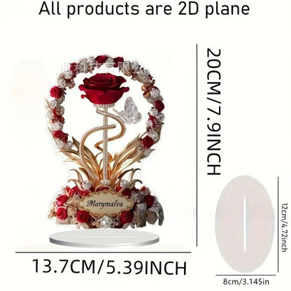 1pcs 8in Flat Acrylic Rose Can Stand MOM mom Birthday Gift Mother's Day Anniversary Decoration Table Filial Child To Mother Mom