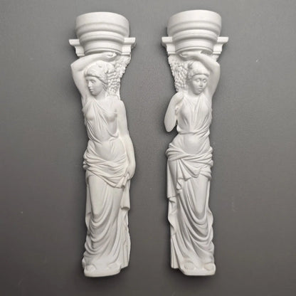 Set of Classical Maiden Column Statues - Plaster Sculptures, Greek-Inspired Shelf Artifact & Collectible Study Decor