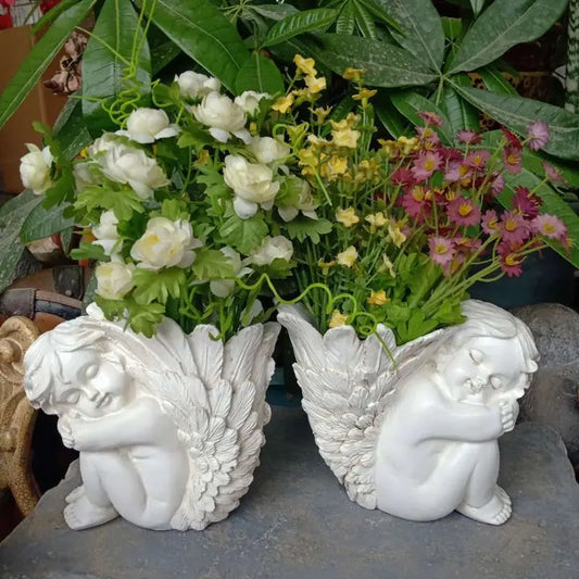 Pot de fleur en forme de petit ange, moules de Vase d'art en ciment fait à la main, porte-stylo en Silicone, moule de jardinière cupidon à grande aile en béton