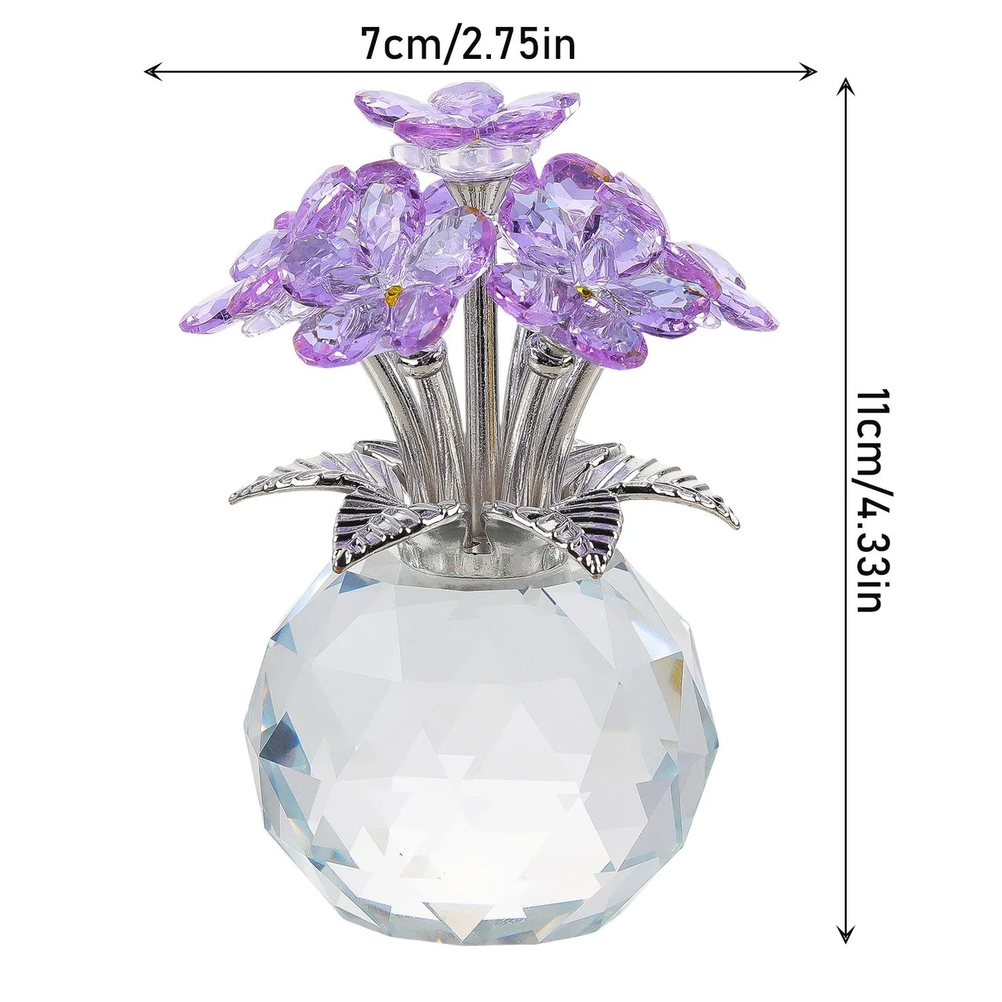 Crystal Bouquet with Round Vase Figurines Gifts for Women Glass Bouquet Ornament Romantic Gifts Table Centerpiece Home Decor