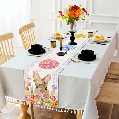 Easter Bunny Eggs Buffalo Plaid Linen Table Runner Table Decor Reusable Kitchen Dining Table Runners for Easter Home Party Decor