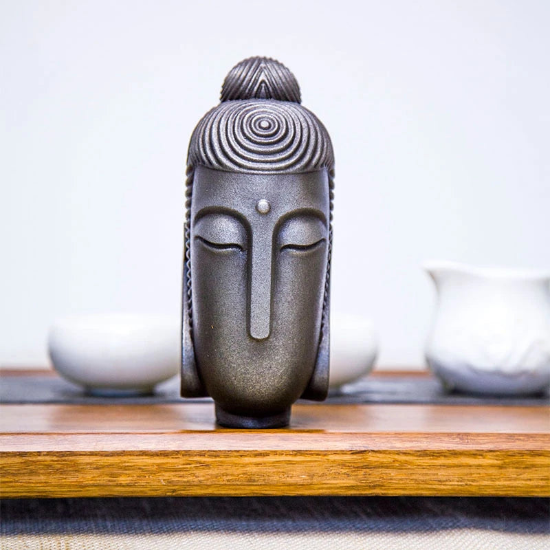 Chinese Zen Formless Buddha Head Ornament Imitation Cast Iron Figurines for Home Decor Desk Accessories Art Figurine Decoration