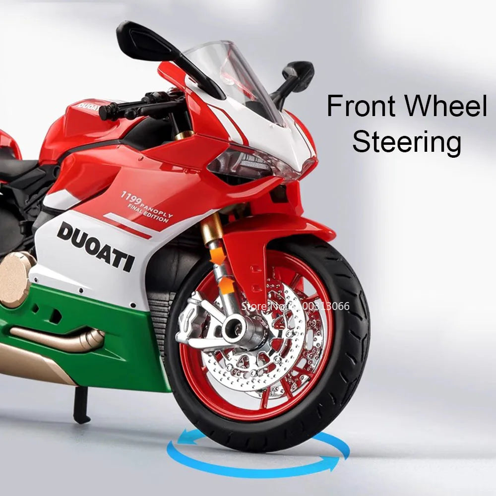 1:12 1199 Spring Breeze 250 SR Motorcycle Models Cars Alloy Diecast Toys Light Music Wheel Turned Motorcycles Vehicle Kids Gifts