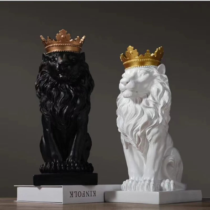 Lion Animal Figurines Resin Crown Lions Statue Handmade Artwork Gift Home Office Decor Ornament Living Room Desk Home Decor