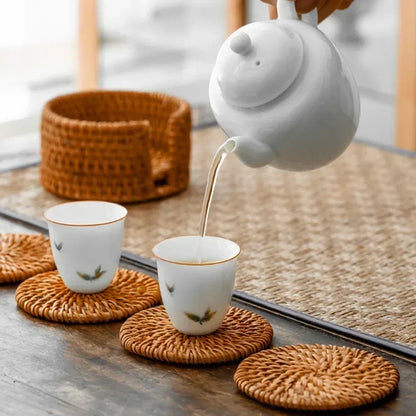 6Pcs Drink Coasters Set For Kungfu Tea Accessories Round Tableware Placemat Dish Mat Rattan Weave Cup Mat Pad Diameter 8/10cm