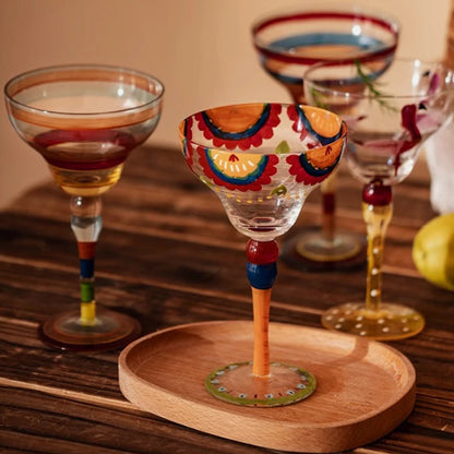 Handmade Colorful Margarita & Champagne Cocktail Glasses Set Creative Design for Home Bar Wedding Party Elegant Unique Drinkware