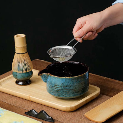 2Pcs Japanese Matcha Tea Set Kiln Transformation Matcha Bowl and Whisk Holder for Matcha Preparation Tea Pointing Utensils