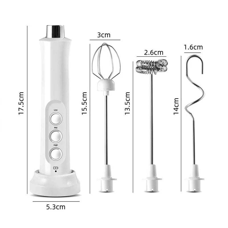Electric Milk Frother Handheld Coffee Frothing Wand Foamer 3 In 1  High Speeds Drink Mixer Portable Rechargeable Home Foam Maker