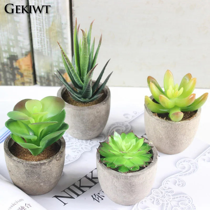 Mini Evergreen Artificial Succulent Plants Small Simulated Tree Pot Plants Fake Flowers Office Table Ornaments Home Garden Decor