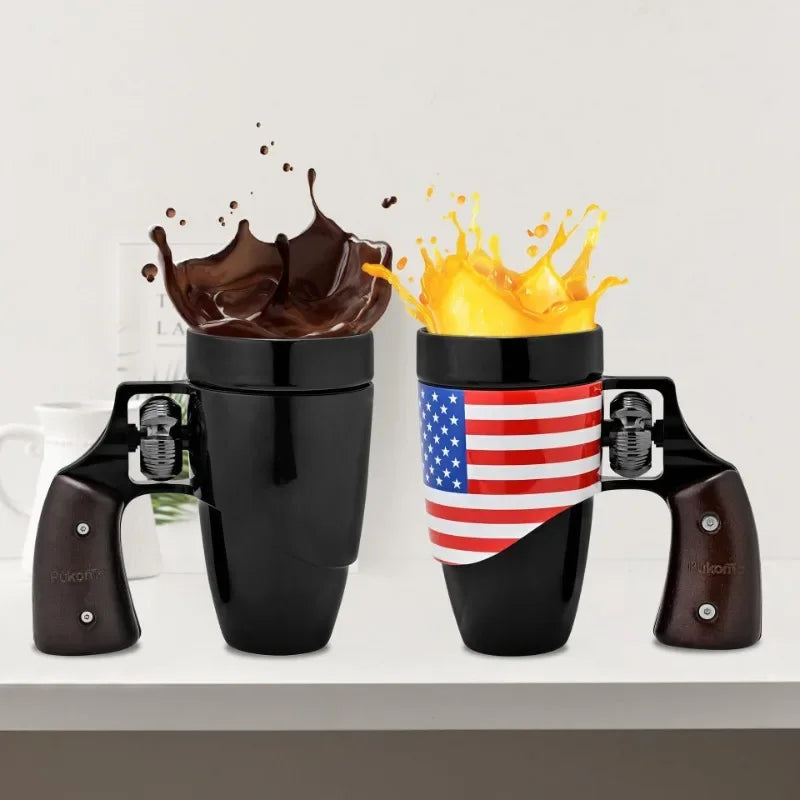 Offee Mugs for Men, Ceramic Novelty Funny Gun Cup Revolver Mugs, Birthday Gifts for Father, Black Cool Unique Coffee Mug for Men