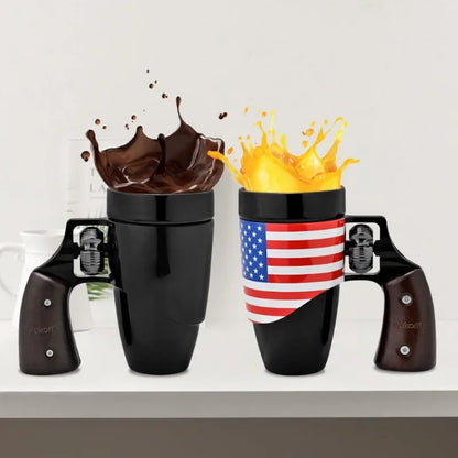 Offee Mugs for Men, Ceramic Novelty Funny Gun Cup Revolver Mugs, Birthday Gifts for Father, Black Cool Unique Coffee Mug for Men