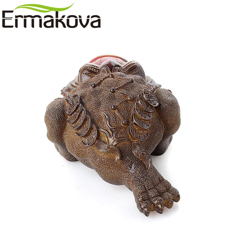 ERMAKOVA 3 Different Styles Resin Color-Changing Lucky Money Toad Figurine Frog Statue with Coin Feng Shui Tea Pet Home Ornament