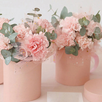 Pink Flower Paper Boxes Cardboard Floral Vase Valentine's Day Gifts Hug Bucket Box Wedding Birthday Party Bar Desk Decorations