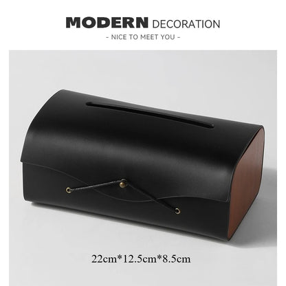 High-end Fashion PU Leather Tissue Box Holder, Rectangular Napkin Facial Tissues Holder Dispenser, Home Office Car Tissue Box