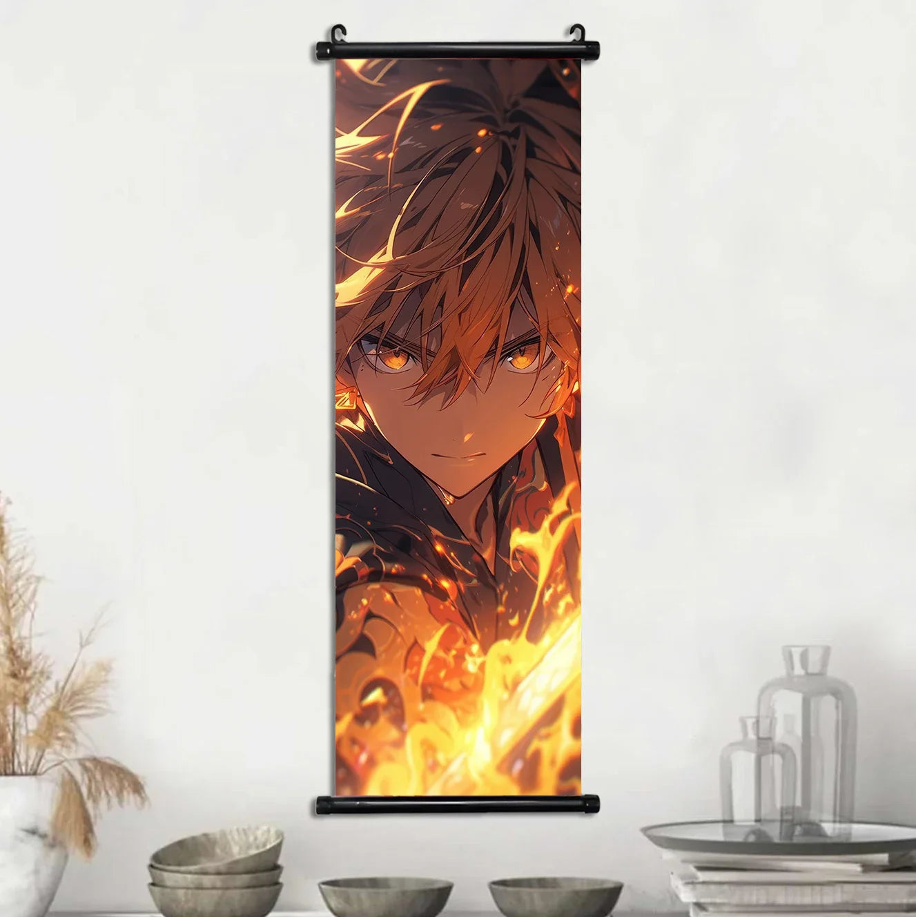 Demon Slayer Hashira Nezuko Agatsuma Zenitsu Inosuke Scroll Canvas Wall Hanging Painting Home Decor Anime Poster Wall Art Room