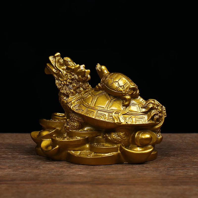1Pc Gold Feng Shui Dragon Turtle Tortoise Statue Figurine Coin Money Wealth Luck