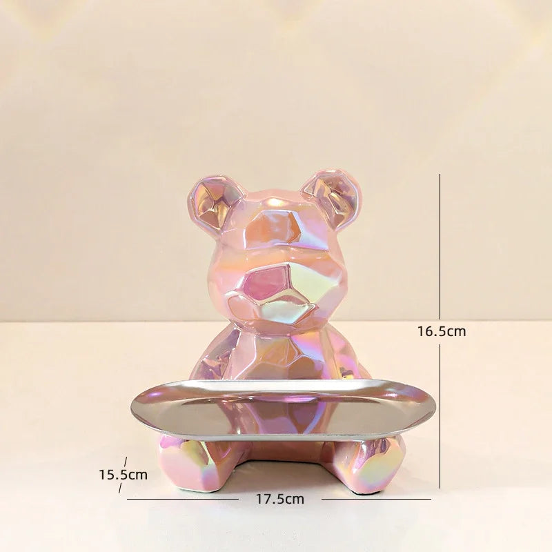 Ceramic Geometric Bear Ornament Coin Bank Home Living Room Desktop Remote Control Key Storage Tray Decorative Statue Gift