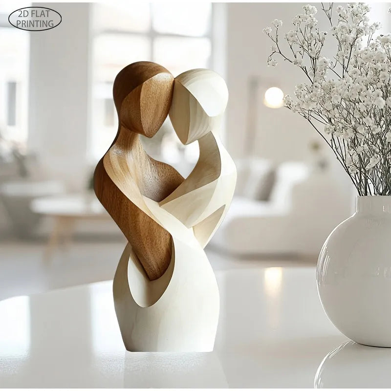 2d Flat Elegant Wooden Couple Statue-modern Home Decor, Artificial Wood,ideal For Living Room,bedroom,or Office