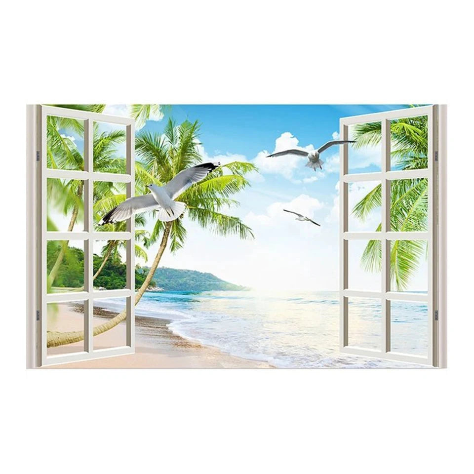 Window Effect Landscape Poster Bedroom Seascape Sea View Canvas Painting and Prints Wall Art Picture for Living Room Home Decor