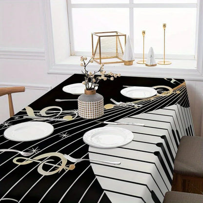 Piano Keyboard Theme Rectangle Tablecloths Holiday Birthday Party Decor Reusable Waterproof Table Cloths Dining Romm Table Decor
