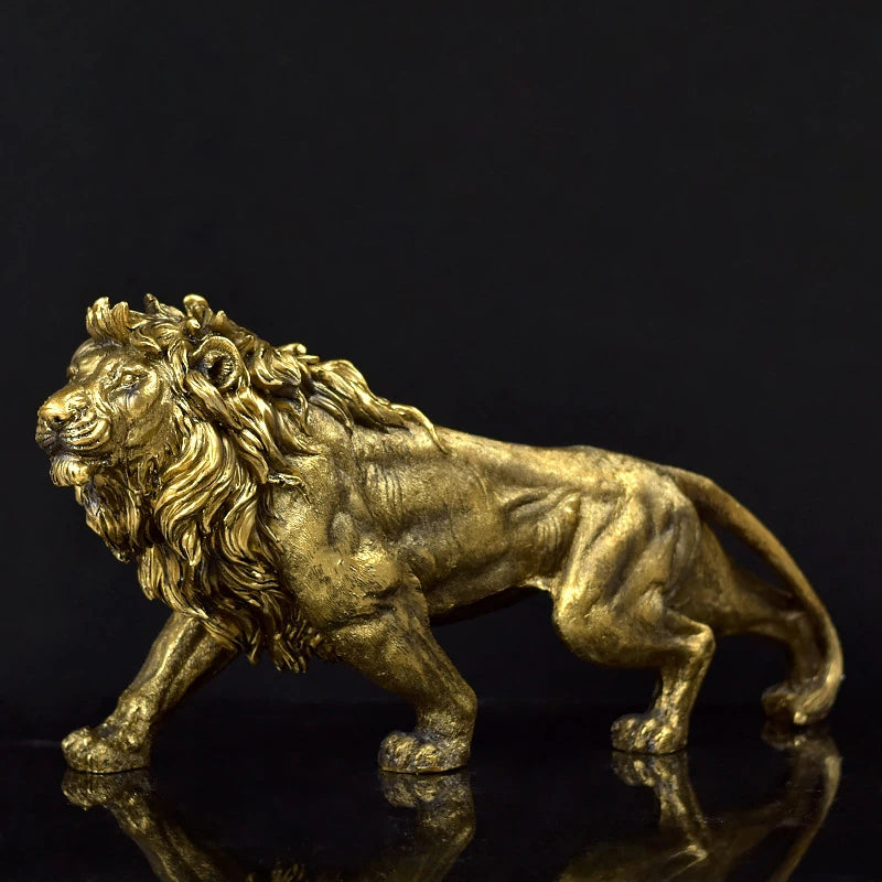 YuryFvna Resin Lion Statue Crown Lion Sculpture Decoration Abstract Animal Figurine Room Desk Home Decoration Gift