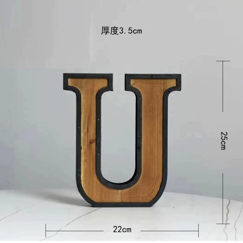 Industrial Style Uppercase English Letter Combination Distressed Solid Wood Bar Ornaments Cafe Shop Logo Decor Desktop Crafts