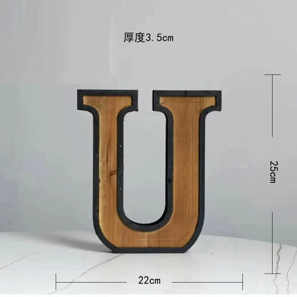 Industrial Style Uppercase English Letter Combination Distressed Solid Wood Bar Ornaments Cafe Shop Logo Decor Desktop Crafts