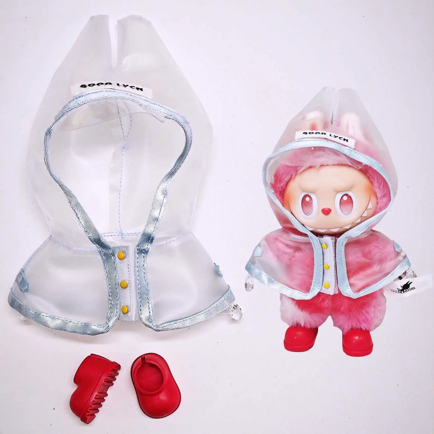 For 17cm Labubu  Transparent Raincoat  Macaron Raincoat Doll Clothes Heartbeat Outfits Labubu Accessories