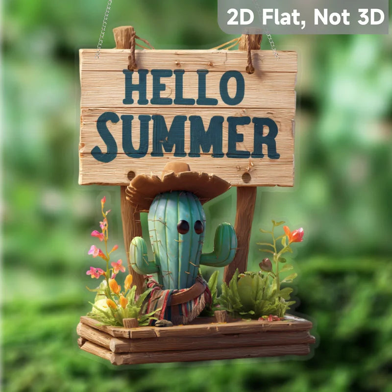 1PC Cactus and "Hello Summer" Welcome Sign, Perfect for Porch, Garden, and Yard Decoration, Perfect Gift for Friends