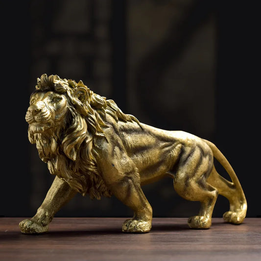 YuryFvna Resin Lion Statue Crown Lion Sculpture Decoration Abstract Animal Figurine Room Desk Home Decoration Gift