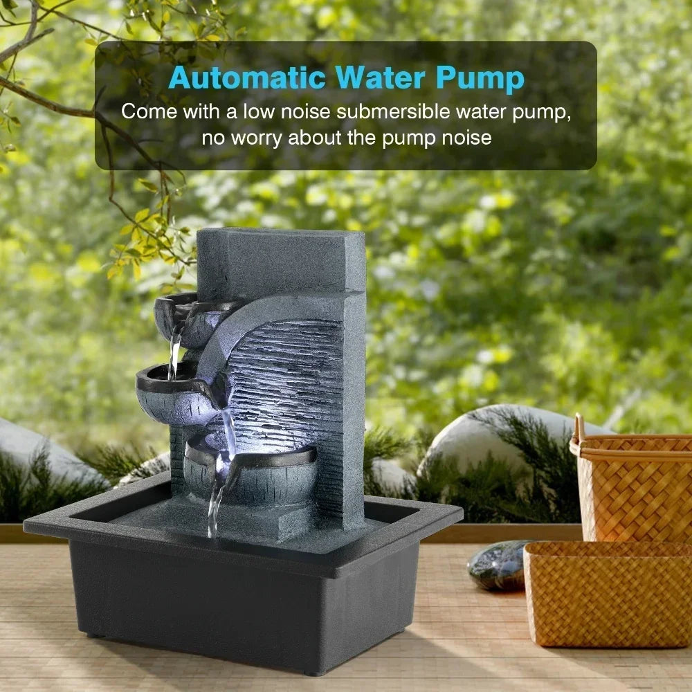 Tabletop Fengshui Water Fountain with LED Geomantic Ball Simple Indoor Decoration Mini Waterfalls Landscape Ornament Gift