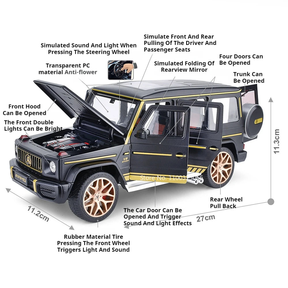 1:18 G63 Night Edition Models Cars Toys Metal Diecast 6 Doors Opened Off-road Vehicle with Light Sound SUV Perfect Gift for Boys