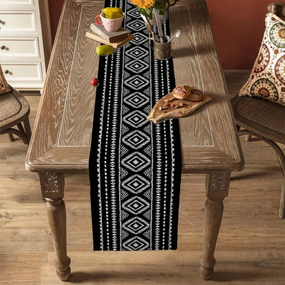 Boho Black White Printed Linen Table Runner Dresser Scarf Decor Modern Geometric Abstract Table Runners Holiday Home Party Decor