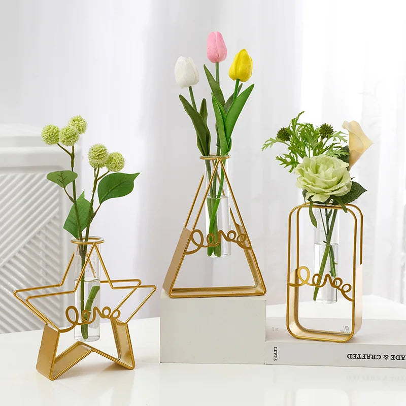 Nordic Gold Vase Hydrokultur Hause Dekorationen Moderne Glas Getrocknete Blumentopf Ornament Kleine Vasen Zimmer Dekor Innen Zubehör
