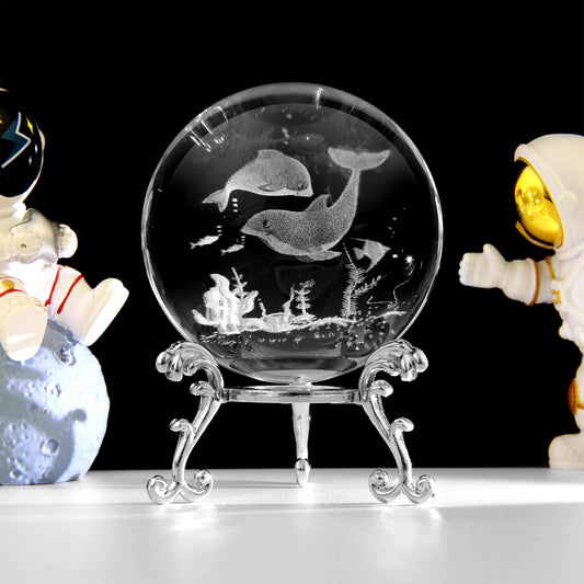 Crystal ball Seahorse Dolphin Cat owl Glass 60mm Ball Animals Crystal Home Decoration With silver base Christmas Birthday Gift