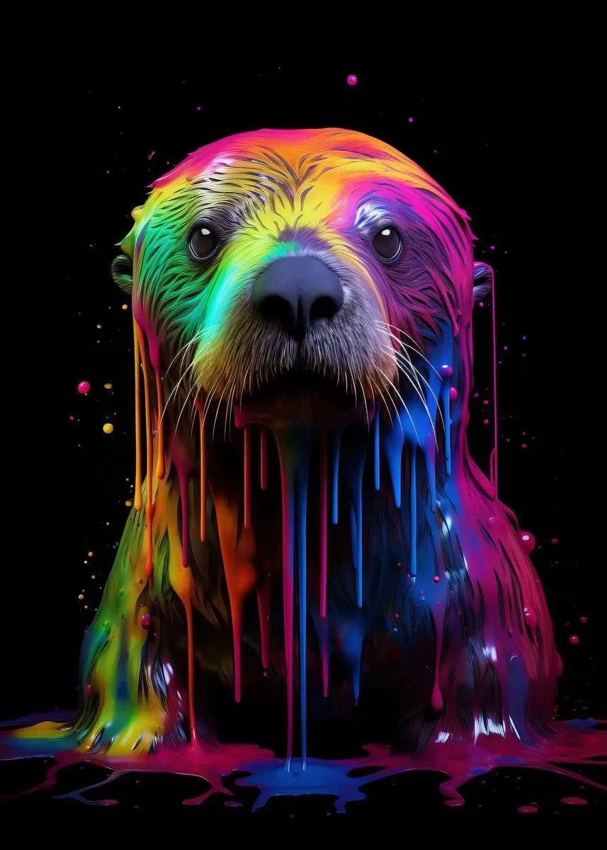 Animals With Paint Canvas Painting Rainbow Dog Sea Otter Elephent Poster Canva Prints HD Pictures Frog Animal Wall Art Unframed