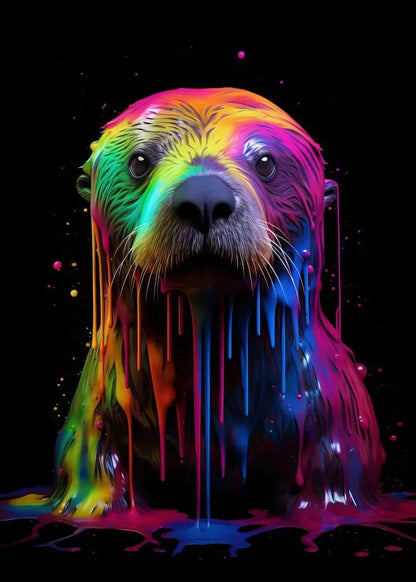 Animals With Paint Canvas Painting Rainbow Dog Sea Otter Elephent Poster Canva Prints HD Pictures Frog Animal Wall Art Unframed
