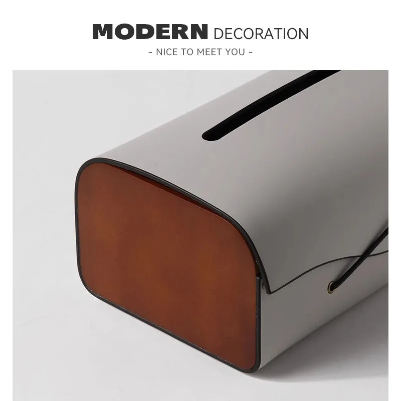 High-end Fashion PU Leather Tissue Box Holder, Rectangular Napkin Facial Tissues Holder Dispenser, Home Office Car Tissue Box