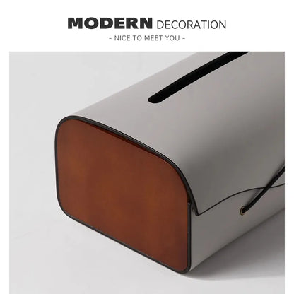 High-end Fashion PU Leather Tissue Box Holder, Rectangular Napkin Facial Tissues Holder Dispenser, Home Office Car Tissue Box