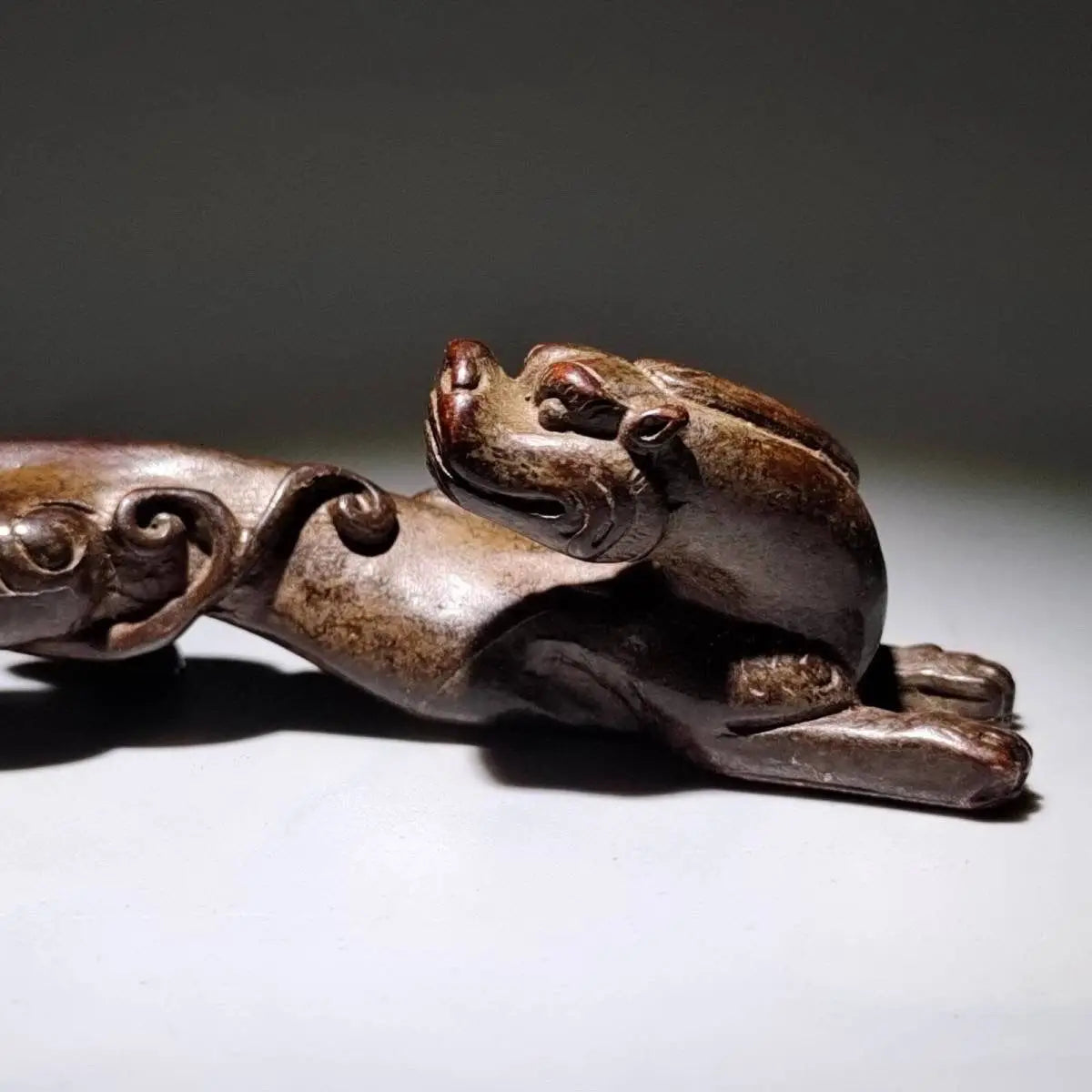 Antique Bronze Solid Chilong Ornaments Paperweight Cologne Penholder Ruler Tea Pet Home Desktop Statue Decoration Desk Ornament