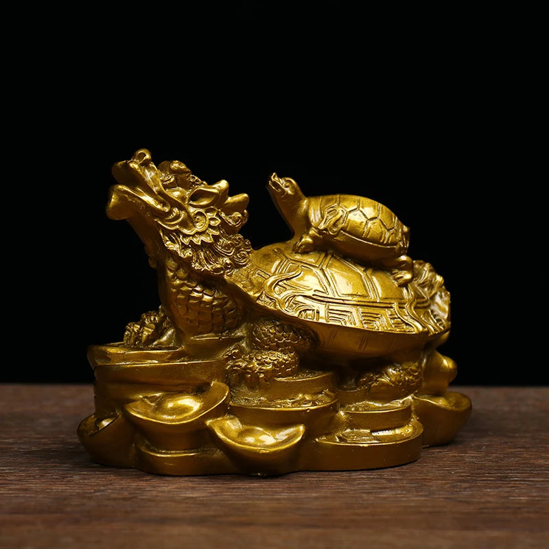 Statue de tortue Dragon Feng Shui en or, 1 pièce, Figurine, pièce de monnaie, richesse, chance