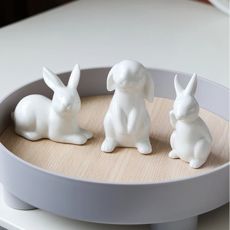 Cute Ceramics Rabbit Figurines Kawaii Hare Bunny Sculpture Garden Animal Ornaments Easter Nordic Home Decor Room Decoration