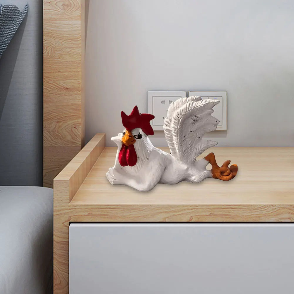 Rooster Decor Chicken Yard Art Sculpture Desktop Ornament Creative Rooster Decorative Figurine Resin Small Red White Rooster