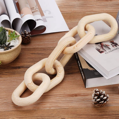 Wooden Chain Link Boho Style Hand Carved 5-Link Chain Art Craft Ornament for Table Tray Farmhouse Office Rustic Decoration