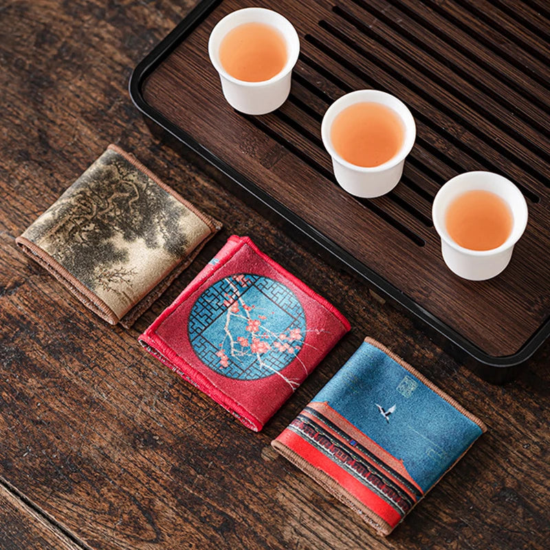 Chinese Painted Thick Tea Towel High-Grade Absorbent Cotton  Tea Set Accessories Table Mats Kung Fu Tea Napkin