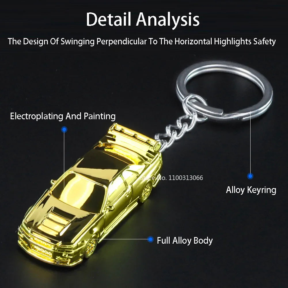 1:64 Scale Rs7 GTR-R34 Toy Car Model Alloy Diecast Miniature Key Ring Exquisite Spray Painting Key Pendant for Child Adult Gifts